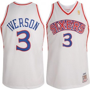 Maillot NBA Philadelphia 76ers #3 Allen Iverson Blanc Mitchell and Ness Authentic Throwback - Homme