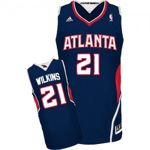 Maillot NBA Atlanta Hawks #21 Dominique Wilkins Bleu marin Adidas Swingman Road - Homme