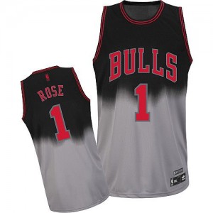 Maillot NBA Chicago Bulls #1 Derrick Rose Gris noir Adidas Authentic Fadeaway Fashion - Homme
