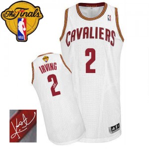 Cleveland Cavaliers #2 Adidas Home Autographed 2015 The Finals Patch Blanc Authentic Maillot d'équipe de NBA en vente en ligne - Kyrie Irving pour Homme