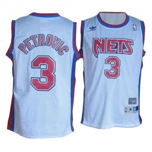 Maillot NBA Brooklyn Nets #3 Drazen Petrovic Blanc Adidas Authentic Throwback - Homme