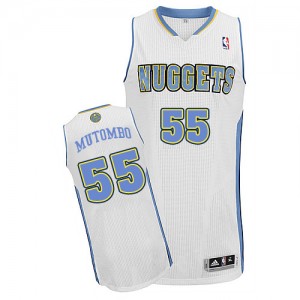 Maillot NBA Blanc Dikembe Mutombo #55 Denver Nuggets Home Authentic Homme Adidas