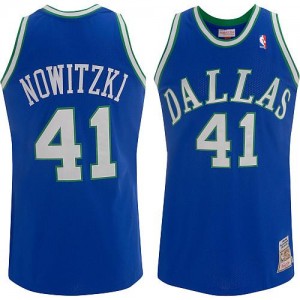 Maillot Authentic Dallas Mavericks NBA Throwback Bleu - #41 Dirk Nowitzki - Homme