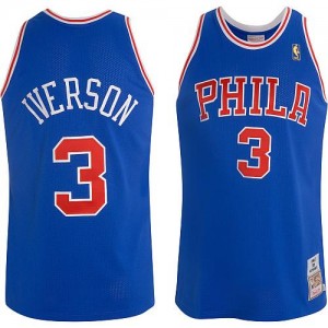 Maillot Authentic Philadelphia 76ers NBA Throwback Bleu - #3 Allen Iverson - Homme