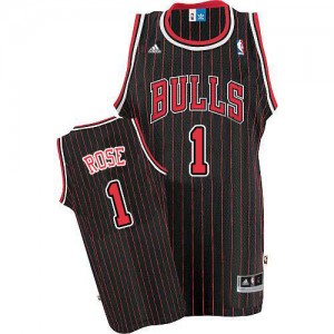 Maillot NBA Chicago Bulls #1 Derrick Rose Noir Rouge Adidas Swingman Strip - Homme