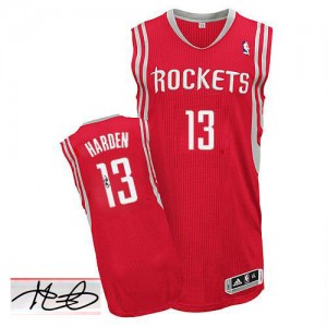 Maillot Authentic Houston Rockets NBA Road Autographed Rouge - #13 James Harden - Homme