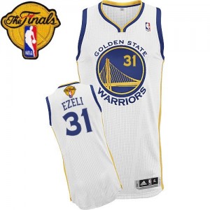 Maillot NBA Blanc Festus Ezeli #31 Golden State Warriors Home 2015 The Finals Patch Authentic Homme Adidas