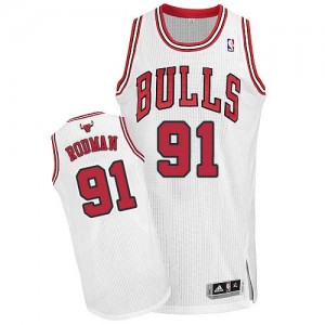 Chicago Bulls Dennis Rodman #91 Home Authentic Maillot d'équipe de NBA - Blanc pour Homme
