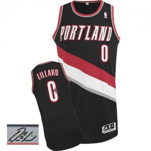 Portland Trail Blazers Damian Lillard #0 Road Autographed Authentic Maillot d'équipe de NBA - Noir pour Homme