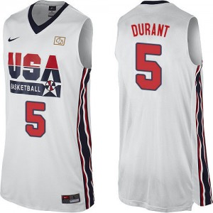 Maillot NBA Team USA #5 Kevin Durant Blanc Nike Authentic 2012 Olympic Retro - Homme