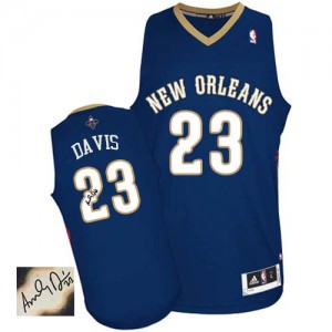 New Orleans Pelicans Anthony Davis #23 Road Autographed Authentic Maillot d'équipe de NBA - Bleu marin pour Homme