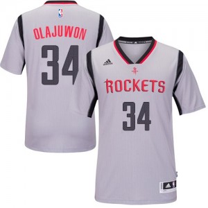 Maillot NBA Houston Rockets #34 Hakeem Olajuwon Gris Adidas Swingman Alternate - Homme