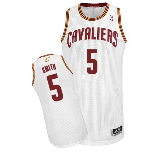 Maillot Adidas Blanc Home Authentic Cleveland Cavaliers - J.R. Smith #5 - Homme