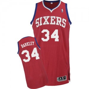 Philadelphia 76ers Charles Barkley #34 Road Authentic Maillot d'équipe de NBA - Rouge pour Homme