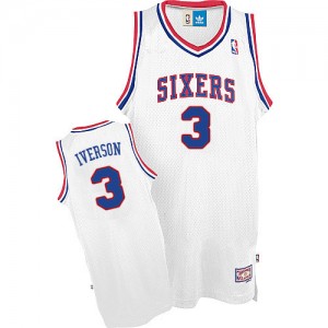 Maillot NBA Blanc Allen Iverson #3 Philadelphia 76ers Throwack Authentic Homme Adidas