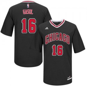 Maillot Authentic Chicago Bulls NBA Short Sleeve Noir - #16 Pau Gasol - Homme
