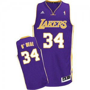 Maillot NBA Los Angeles Lakers #34 Shaquille O'Neal Violet Adidas Swingman Road - Homme
