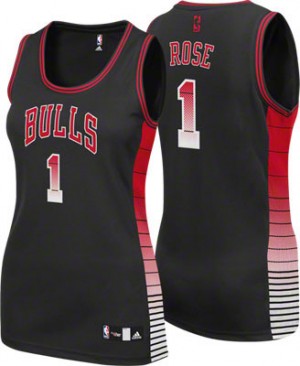 Maillot NBA Chicago Bulls #1 Derrick Rose Noir Adidas Authentic Vibe - Femme