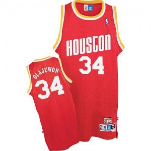 Houston Rockets #34 Adidas Throwback Rouge Authentic Maillot d'équipe de NBA pas cher - Hakeem Olajuwon pour Homme