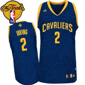 Maillot NBA Cleveland Cavaliers #2 Kyrie Irving Bleu Adidas Authentic Crazy Light 2015 The Finals Patch - Homme